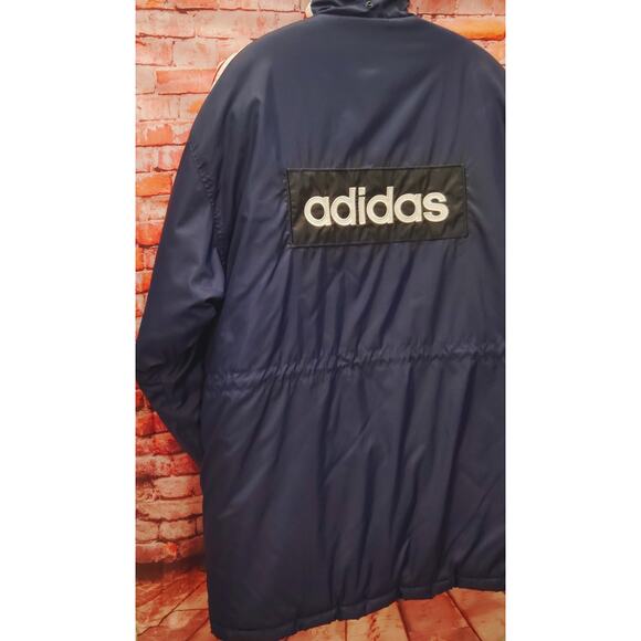Adidas Original Soccer Parka Jacket Men's XL Navy 3 Striped Softshell Snap Front - Picture 10 of 10